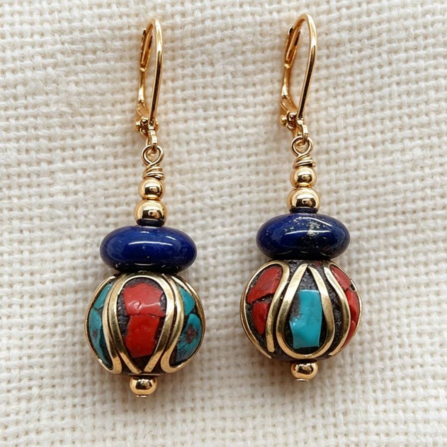 Women Accessories Nepal - Brincos Pendentes Artesanais de Lápis Lazúli