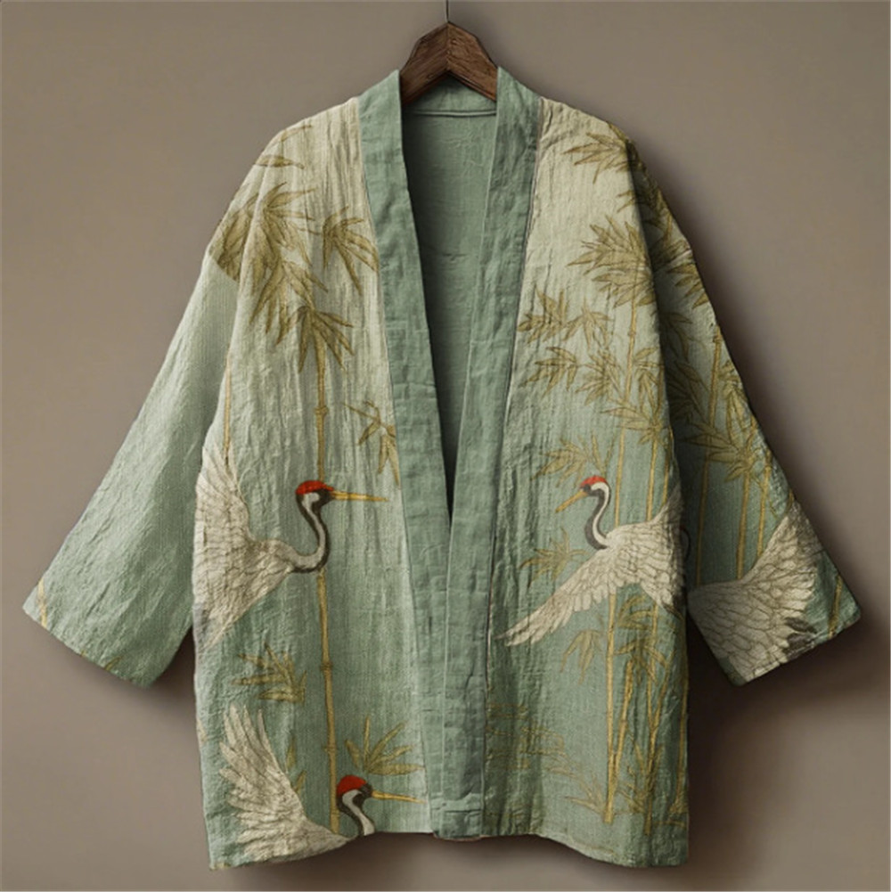 Kimono com Estampa de Grua Jap - Women'S Kimono Accessories avaliação e preço